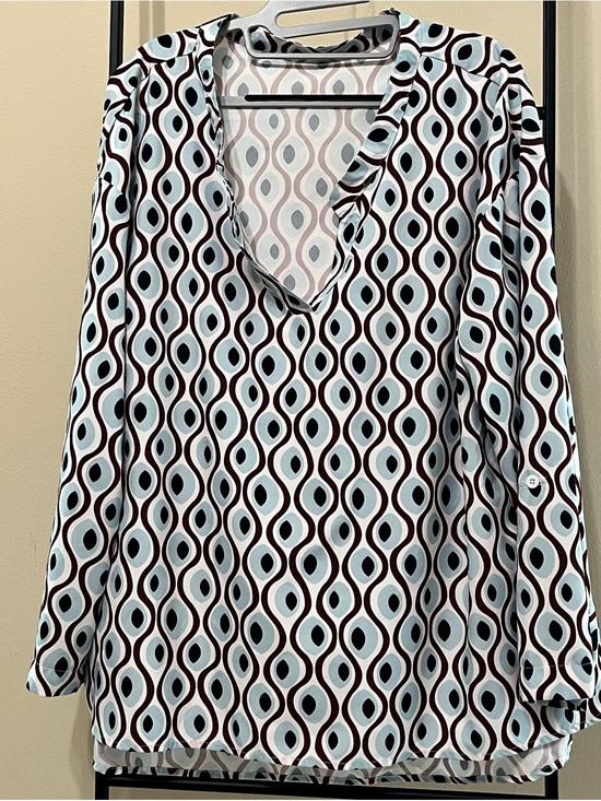 Tops - Women's Plus Siz Geometric V-Neck High/Low Tunic Blouse 2X